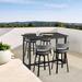 Hokku Designs Alirra 5 Piece Outdoor Bar Table Set in Aluminum w/ Gray Cushions Metal in Black/Gray | 32 W x 59 D in | Wayfair