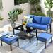 Latitude Run® HAWALLY 4 Piece Rattan Sofa Seating Group w/ Cushion Synthetic Wicker/All - Weather Wicker/Wicker/Rattan in Blue | Outdoor Furniture | Wayfair