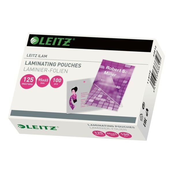 Leitz Laminierfolien iLAM Sonderformat (95x65 mm) 100 Stück 125 mic transparent, 9.5x6.5 cm Image