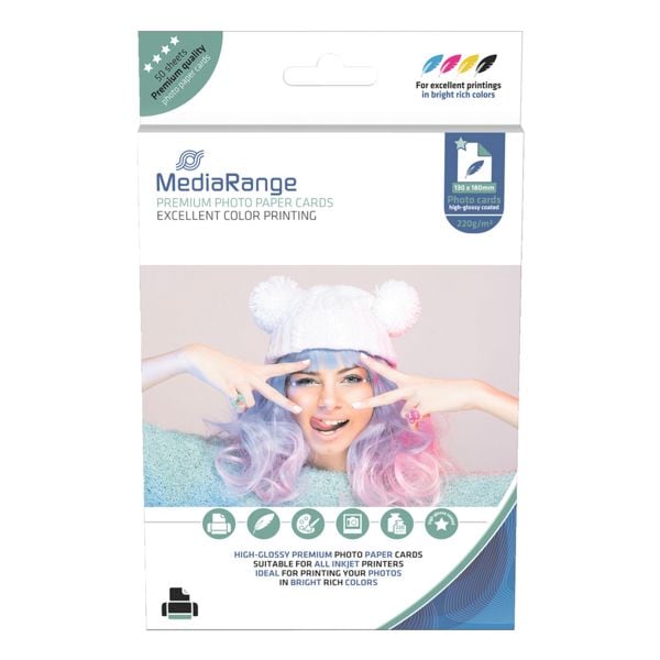 MediaRange Fotopapier-Karten 130 x 180 mm »MRINK114« 220 g/m² 50 Blatt weiß Image