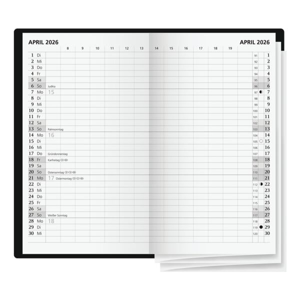 Glocken Taschenkalender 2026, 2 Seiten = 1 Monat schwarz, 8.7x15.3x0.4 cm Image