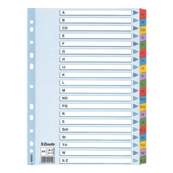 Esselte Kartonregister A-Z farbige Taben A4 weiß weiß, 22.5x29.7 cm Image