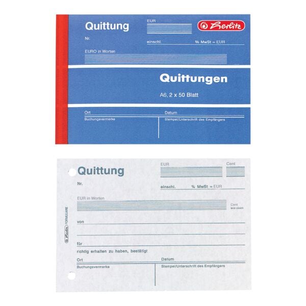 Herlitz Formularbuch »Quittung inkl. MwSt.« - 50 Blatt (2-fach) weiß, 14.8x10.5 cm Image