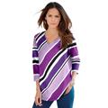 Plus Size Women's Diagonal Stripe V-Neck Tee by Roaman's in Purple Magenta Multi (Size 4X) Shirt