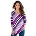 Plus Size Women's Diagonal Stripe V-Neck Tee by Roaman's in Purple Magenta Multi (Size 4X) Shirt