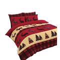Rohi Luxury Thermal Flannelette Stag Super King Size Duvet Cover Set with Pillow Cases | 1x Super King Size Bed Duvet Cover 260 x 220cm | 2x Pillow Covers Case 50 x 75cm (Red)