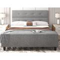 Latitude Run® Jerseyville Queen Tufted Storage Sleigh Bed Wood & /Upholstered/Linen in Gray | 44.4 H x 65 W x 97.6 D in | Wayfair