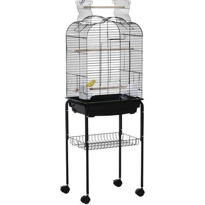 Cage à oiseaux volière amovible sur roulettes - toit ouvrant, tiroir déjection, 2 perchoirs, 2