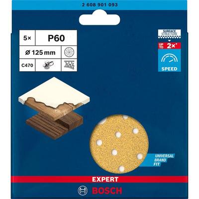 5x Expert C470 Schleifpapier Mehrloch für Exzenterschleifer 125 mm g 60 - 2608901093 - Bosch