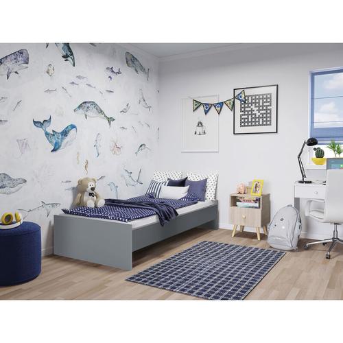 Modernes Einzelbett mit Kopfteil, Einzelbett geeignet für eine 90x190 cm Matratze, Farbe Grau