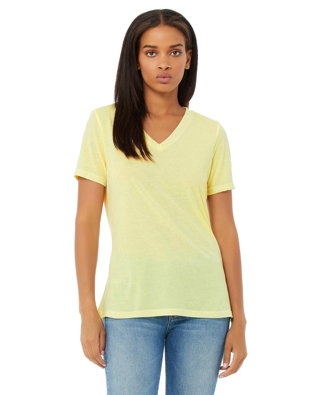 Bella + Canvas 6415 Women's Relaxed Triblend V-Neck T-Shirt in Pale Yellow size XL