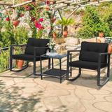 3 Pcs Cushioned Patio Rattan Set with Rocking Chair and Table - 25" x 27" x 28" (L x W x H)