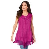 Plus Size Women's Embroidered Acid Wash Tank by Roaman's in Purple Magenta (Size 14 W)