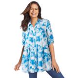 Plus Size Women's Pintucked Tunic Blouse by Woman Within in Vibrant Blue Tie Dye (Size 3X)