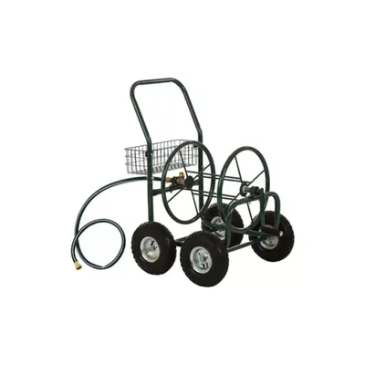 Glitz Home Green Steel 4-Wheel Garden Hose Reel Cart