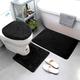 Smart Linen 3 Piece Bathroom Rug Set Includes Bath Rug, Contour Mat and Toilet Lid Cover, Machine Washable, Super Soft Microfiber & Non Slip Bath Rugs with Rubber Backing Solid (Black)