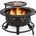Yaheetech 32'' Round Wood Burning Fire Pit with Swivel Grill Grate