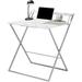 Urban Shop No Tools Assembly Foldable 2 Tier Compact Computer Desk, Marble Top with Silver Frame