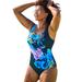 Plus Size Women's Chlorine Resistant Square Neck One Piece Swimsuit by Swimsuits For All in Multi Flower (Size 26)