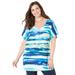 Plus Size Women's Dolman Sleeve Georgette Top by Catherines in Blue Watercolor Stripe (Size 1X)