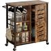 17 Stories Kitchen Cart, Storage Cabinet w/ Door & Adjustable Shelves, Cupboard Sideboards & Buffets w/ Removable Cart Handle Cup Hook | Wayfair