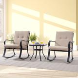 3Pcs Patio Bistro Set Rocking Chairs with Cushions Coffee Table
