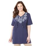 Plus Size Women's Easy Fit Peasant Tee by Catherines in Navy Medallion Placement (Size 1XWP)