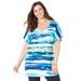 Plus Size Women's Dolman Sleeve Georgette Top by Catherines in Blue Watercolor Stripe (Size 6X)