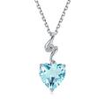 14K Solid White Gold Heart Necklace 0.015 ct Diamond Created Aquamarine Dainty Pendant with Sterling Silver Chain Solitaire March Birthstone Necklaces Fine Jewellery Gifts for Women Mum Girls