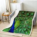 Peacock Sherpa Blanket Green Cute Animal Fleece Throw Blanket for Kids Boys Girls Peacock Feather Fuzzy Blanket for Sofa Bed Couch Luxury Cute Animals Decor King 87"*94"…