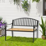 Outsunny 50" Garden Bench, Patio Loveseat with Antique Backrest, Wood Seat and Steel Frame