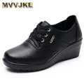 MVVJKE-Chaussures simples confortables à lacets pour femmes escarpins en cuir à talon moyen