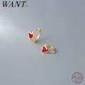WANTME – boucles d'oreilles en forme de cœur pour femme en argent Sterling 925 émail rouge