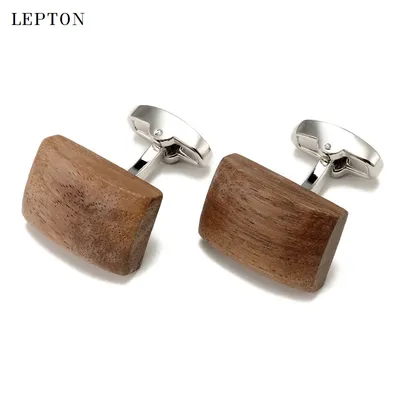 Boutons de manchette en bois de noyer pour hommes boutons de manchette de luxe carré Lepton et