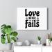 Trinx Love Never Fails Christian Wall Art Bible Verse Print Ready to Hang Canvas in Black/White | 11 H x 14 W in | Wayfair