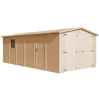 Holzgarage 18 m² −H222xL616xB324 cm − Plattenkonstruktion aus Naturholz − Auto- und Geräteschuppen