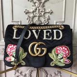 Gucci Bags | Gucci Gg Marmont “Loved” Embroidered Matelass Black Velvet Shoulder Bag | Color: Black/Red | Size: Os