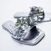 Zara Shoes | New Zara Metallic Floral Slide Sandals | Color: Silver | Size: 7.5