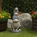 Lark Manor™ Aliyah-Lilly Stacked Frogs w/ Flower Garden Statue Resin/Plastic in Brown/Gray | 18 H x 10 W x 8 D in | Wayfair