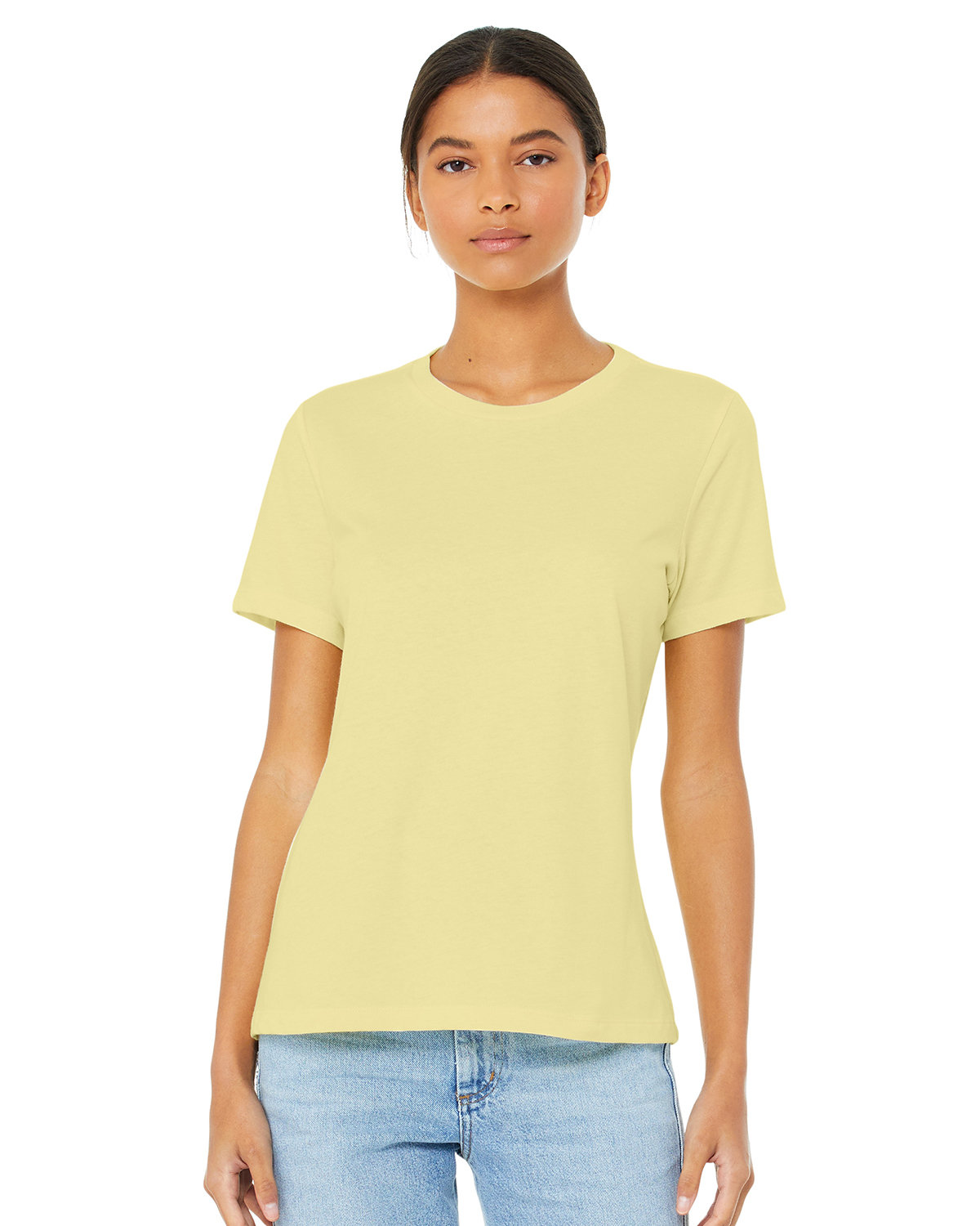 Bella + Canvas 6400CVC Women's Relaxed Heather CVC Short-Sleeve T-Shirt in Frnch Vanlla size Small | Ringspun Cotton B6400CVC