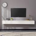 wall mounted tv unit White Floating TV Stand With 2 Drawer - 47.2/55.1 Inch Solid Wood Wall Mounted Entertainment Center For TV Screen Under,Modern TV Cabinet Media Console Table Floating TV Shelf