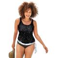 Plus Size Women's Side Tie Blouson Tankini Top by Swimsuits For All in Black White Dots (Size 18)