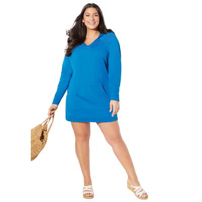 Plus Size Women's French Terry Hoodie Tunic by Swimsuits For All in Surf (Size 6/8)