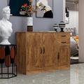 Loon Peak® 43" Modern Wood Buffet Sideboard Entryway Serving Storage Cabinet Doors Wood in Brown | 31.1 H x 43.31 W x 15.75 D in | Wayfair