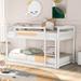 White Low Floor Twin over Twin Bed, with Upright Ladder and Security Fence, Pine Wood Bed, with Pine Frame and Flawless Surface