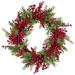 Artificial Frosted Red Berry and Pine Christmas Wreath, 28-Inch, Unlit - Green