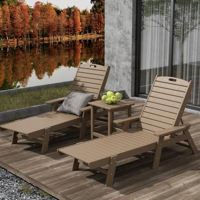 Polytrends Laguna Hdpe All Weather Outdoor Patio Pool Reclining Chaise Lounges With Square Side Table (3-Piece Set)