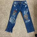Zara Jeans | Distressed Denim Jeans Patchwork | Color: Red | Size: 4