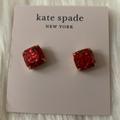 Kate Spade Jewelry | Kate Spade Red Glitter Mini Square Stud Earrings | Color: Gold/Red | Size: Os