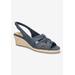 Wide Width Women's Cheerful Espadrille Sandal by Bella Vita in Navy Linen Print (Size 7 1/2 W)